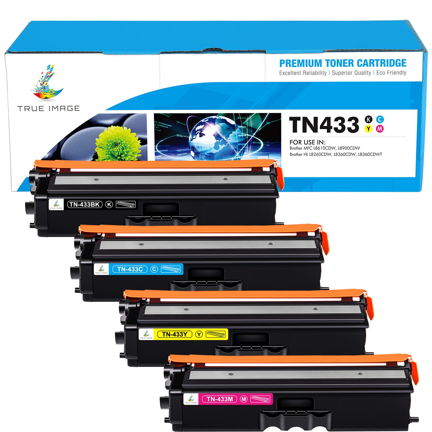 Brother TN433 Toner Set, TN-433 BK/C/M/Y High Yield 4-Pack