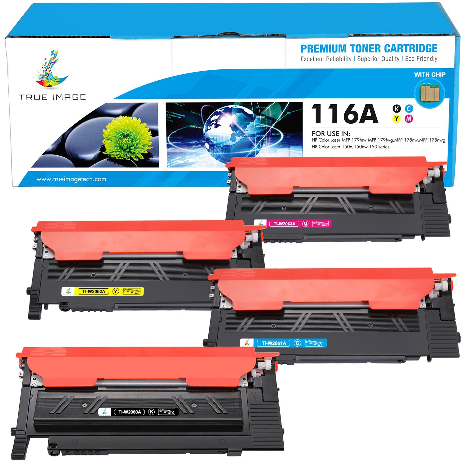 116A Toner Cartridges With Chip Compatible for HP 116A W2060A Color  LaserJet MFP 179Fnw 178nw 179fwg 178nwg 150a 150nw 150 Series Printer Ink  (Black Cyan Magenta Yellow 5-Pack) 