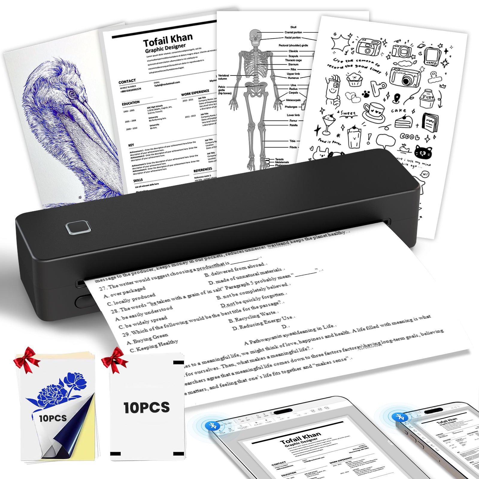 True Image TGD80 Inkless Printer, Portable Letter/A4/Tattoo Thermal Printer