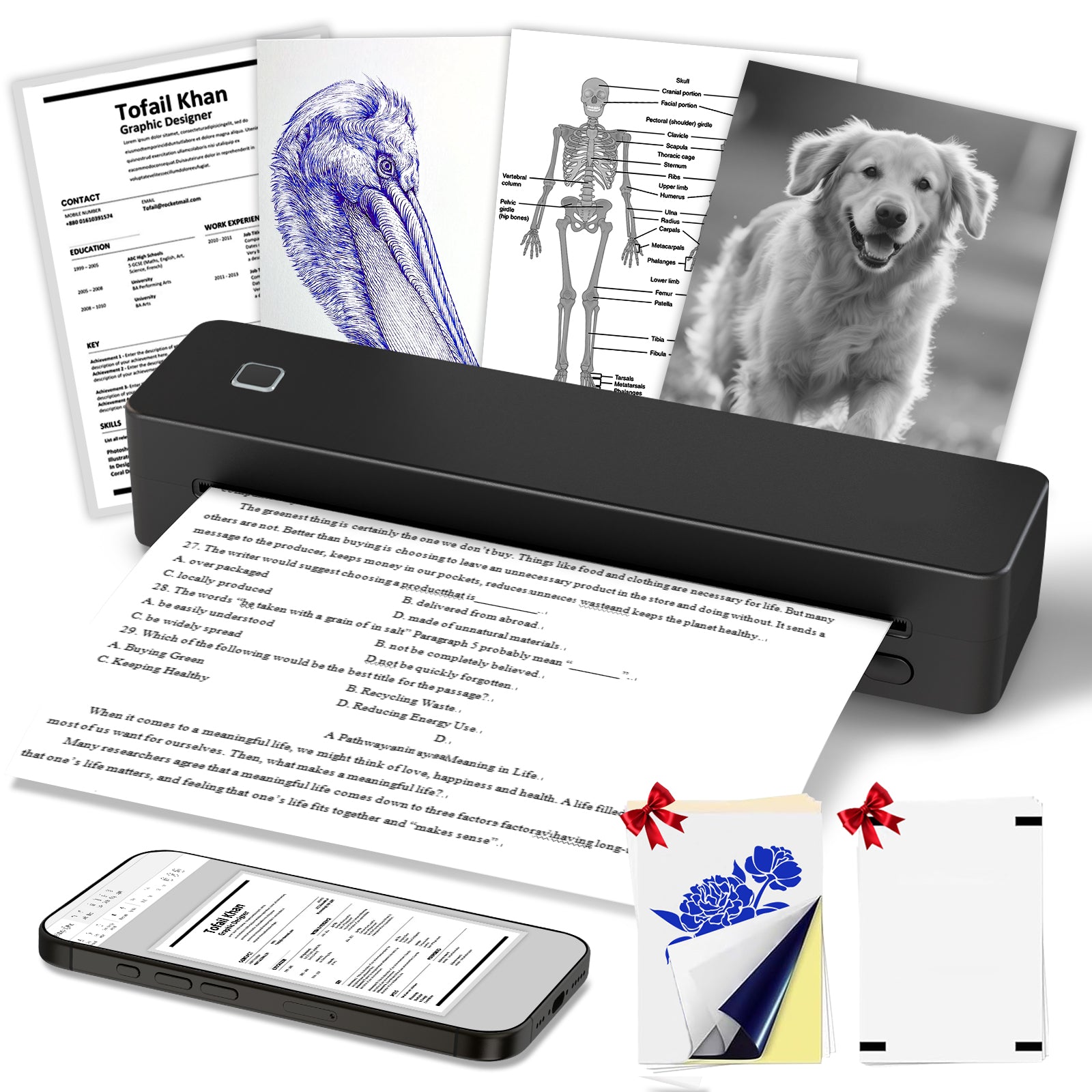 True Image TGD80 Inkless Printer, Portable Letter/A4/Tattoo Thermal Printer